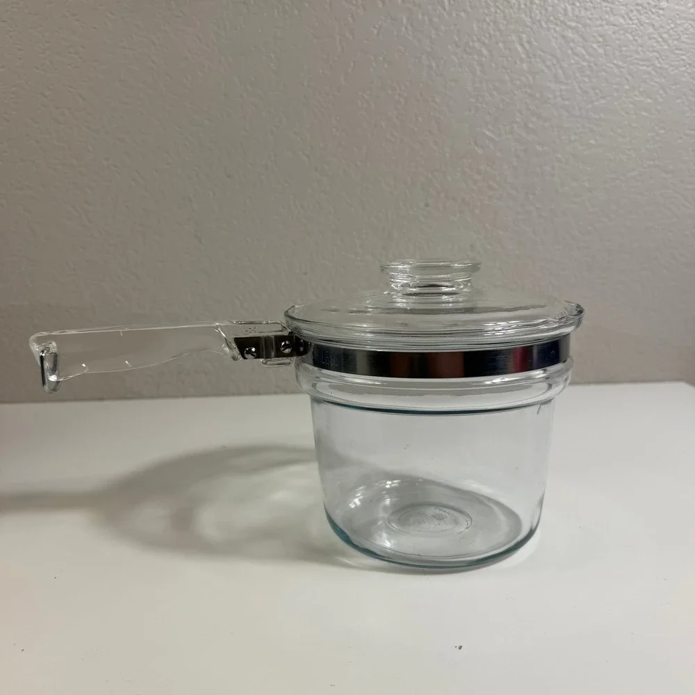 Vintage Pyrex Flameware Clear Glass Double Boiler 1.5 Qt 6283 with Lid